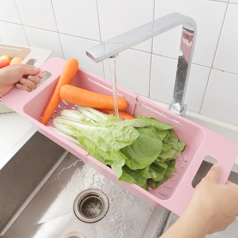 Plastic Retractable Drain Basket Multifunctional Fruit Vegetable Washing Drying Rack Over Sink Kitchen Storage | Дом и сад