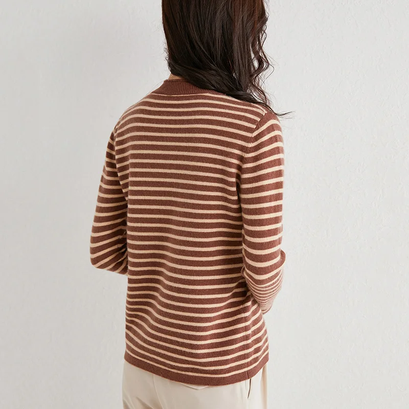 

Casual fashion striped clothing female long sleeves o-neck elasticity jumper vintage pullover