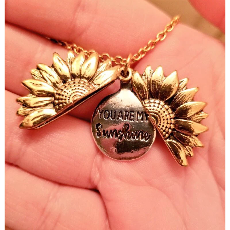 You are my sunshine, открытый медальон, подсолнечник, подвеска, ожерелье,, новинка, женское золотое ожерелье на заказ