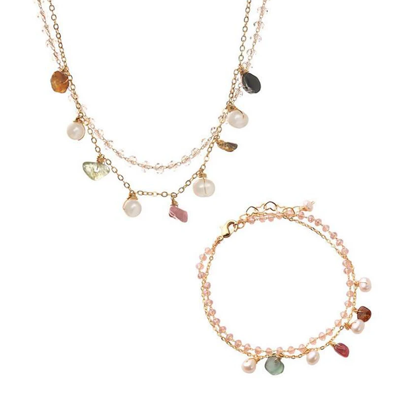 Conjunto de Jóias Pérola de Água Doce para as Mulheres Festa de Casamento Novo Pingente Colar Dupla Camada Pulseira Gargantilha Bib Presentes