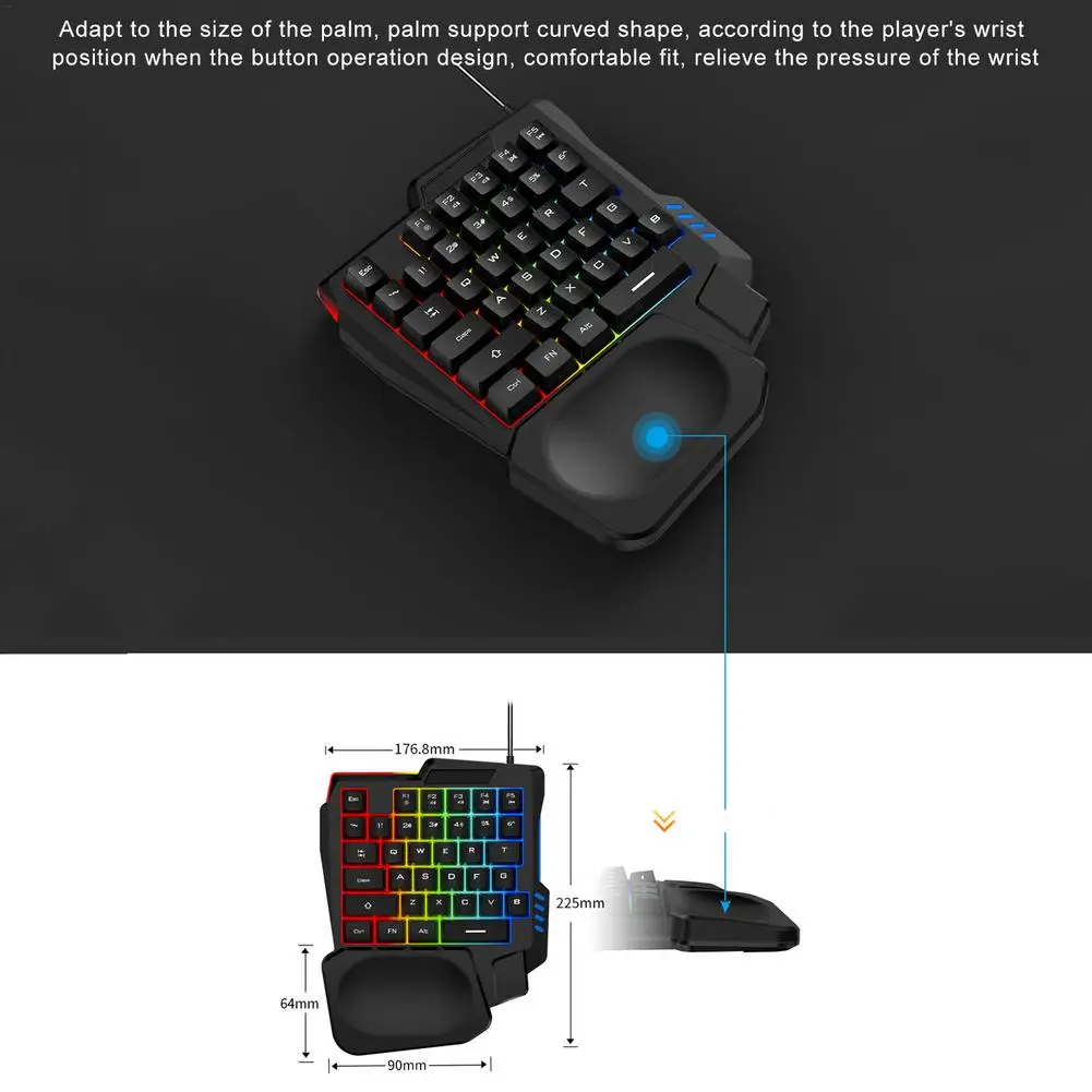 Клавиатура с подсветкой проводная игровая клавиатура левой стороной RGB 35 клавиш