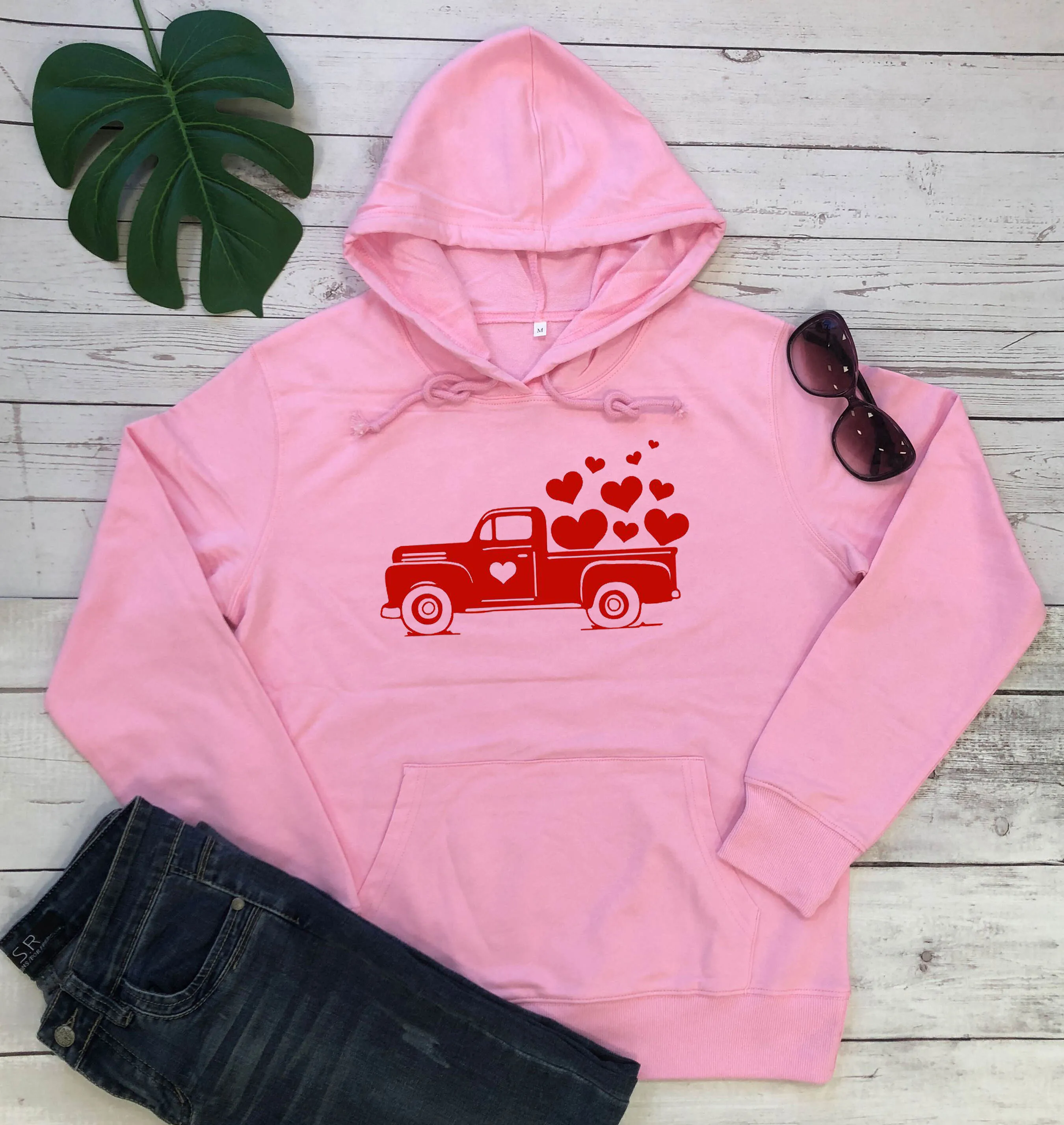 

Valentines vintage Truck hoodie heart graphic women fashion cotton casual pure cotton tumblr young hipster warmer lover cute top