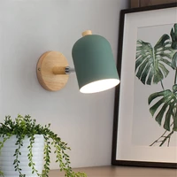 nordic wooden wall lights bedside wall lamp wall sconce for bedroom reading 6 color macaroon steering head e27 home lighting