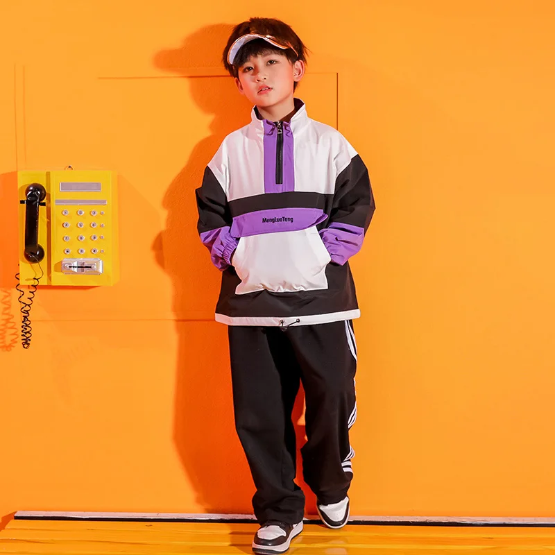 

Loose Hip Hop Costume For Kids Jazz Dance Performance Clothing Street Dance Rave Outfit Boys Stitching Practice Clothes DC3301