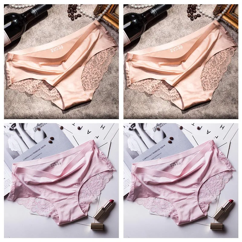 2skin 2pink TEXIWAS, 4 шт./лот, кружевные трусики для женщин, бесшовное дамское нижнее белье, кружевные трусы, сексуальные трусики для женщин, комфортное нижнее белье размера плюс - Цвет: 2skin 2pink