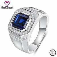 huisept men ring 925 silver jewelry geometric shape sapphire zircon gemstones finger rings for wedding engagement accessories