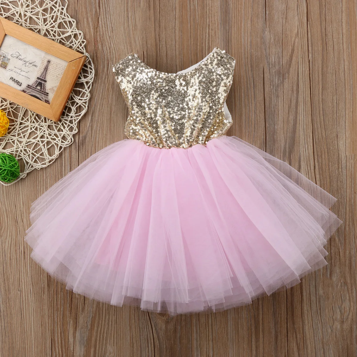 Formal Party Newborn Infant Baby Girls Sleeveless O-Neck Lace Bow Sequined Knee-Length Tutu Princess Dress Sundress 2021