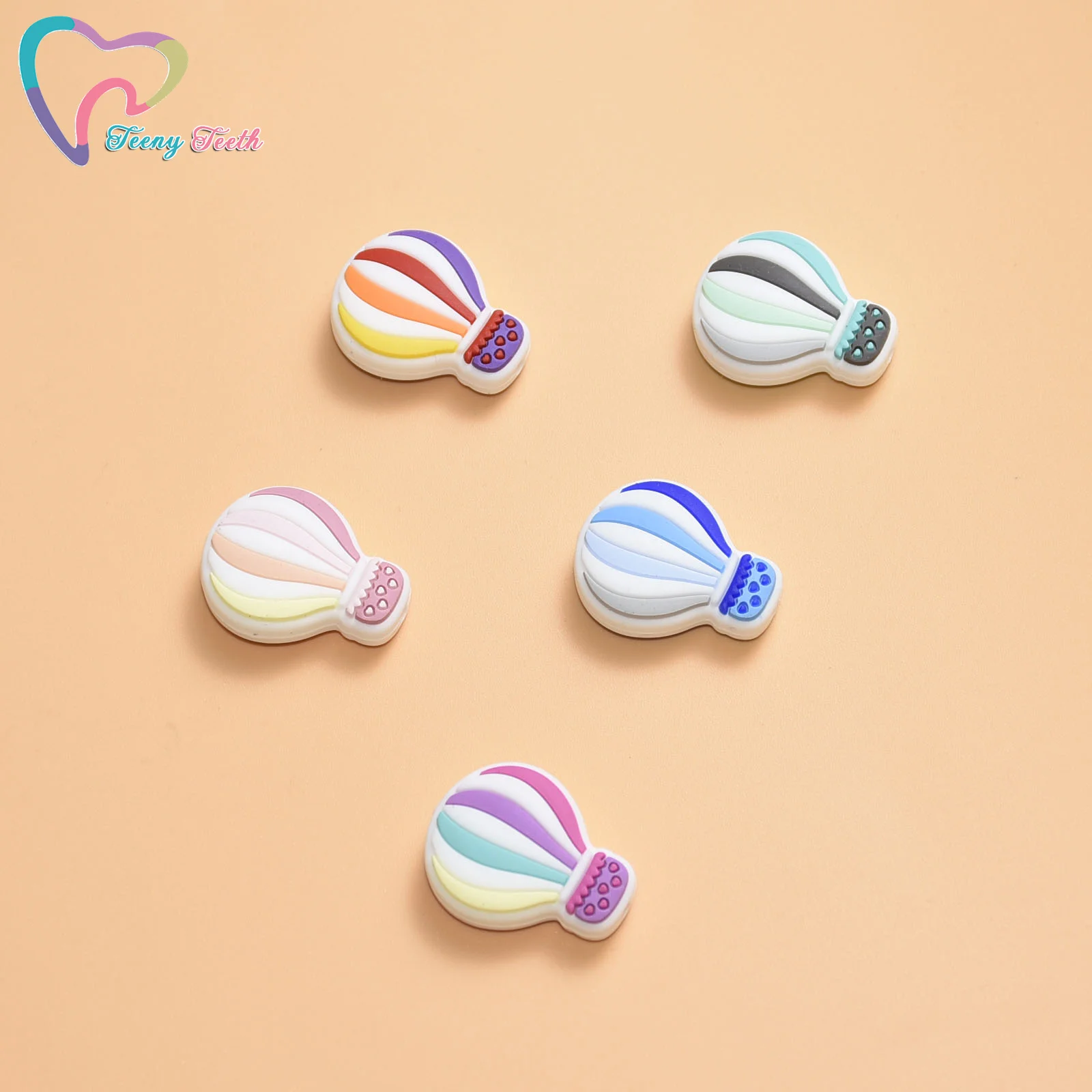 

Teeny Teeth 5 PCS Balloon Baby Teething Silicone Beads Colorful Hot Air Balloon Food Grade Silicone Rodent Accessories BPA Free