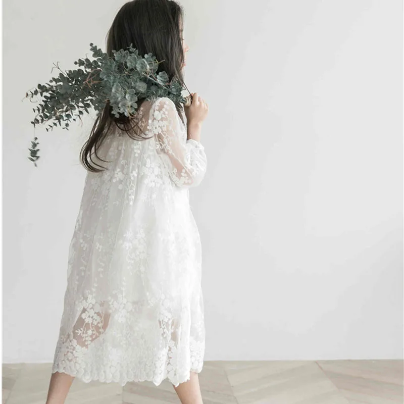 Новинка 2021 кружевное вязаное крючком платье с цветочным рисунком для девочек