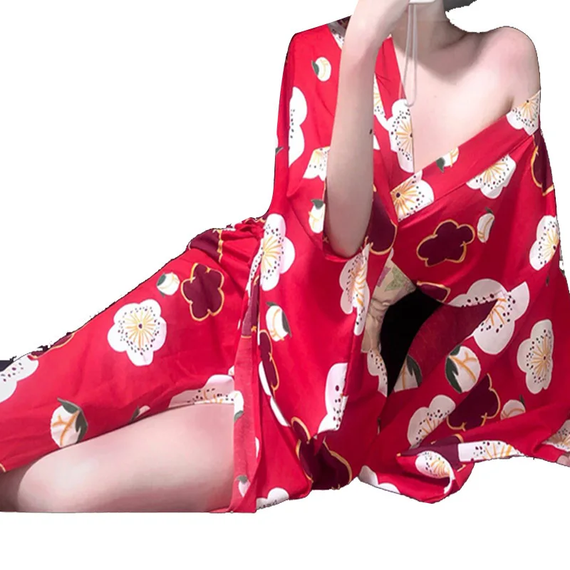 

Sexy Pajamas Female Sleepdress Japanese Print Sleepdress Deep V Sexy Temptation Kimono