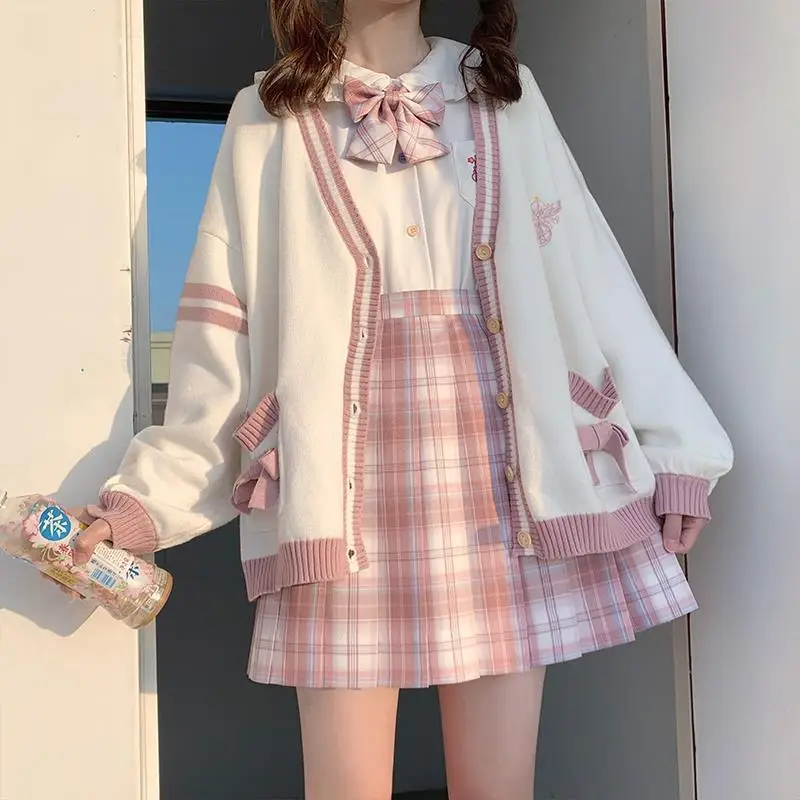 

2021 Autumn Winter Women Sweater Loose Japanese Style Sweet Knitted Cardigans Embroidery Oversize Harajuku Female Cardigans Cute
