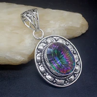 gemstonefactory jewelry big promotion 925 silver trendy rainbow fire mystical topaz women ladies gifts necklace pendant 20210495