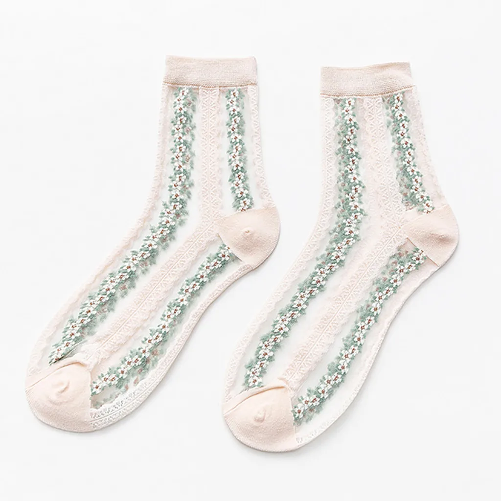 Женские взрывозащищенные сетчатые носки с принтом летние однотонные Льняные в