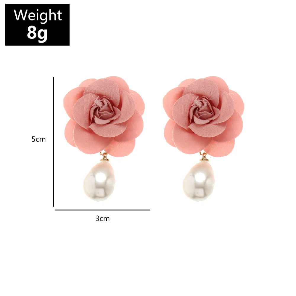 

Korean New Fashion Pink White Flower Geometric Elegant Round Imitation Pearl Earrings for Women Girl Gifts Bohemia Jewelry
