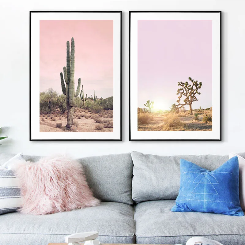 Настенные красочные плакаты с изображением кактуса живопись на холсте розового