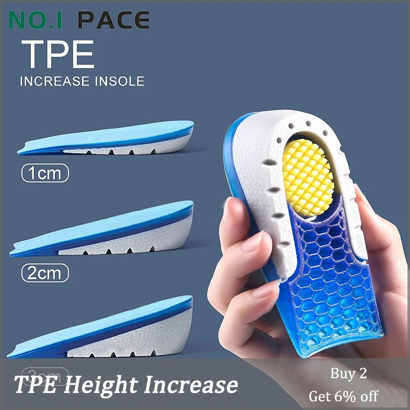 

NOIPACE TPE Heightening Insoles For Women Men Silicone Gel Height Increase Pads Half Growing Heel Templates Elevater Shoes Sole