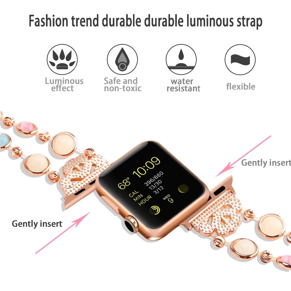 Женский ювелирный ремень ремешок для Apple Watch 38 мм 40 мм 42 мм 44 мм светящийся жемчужный браслет для iWatch серии 4 3 2 1 браслет
