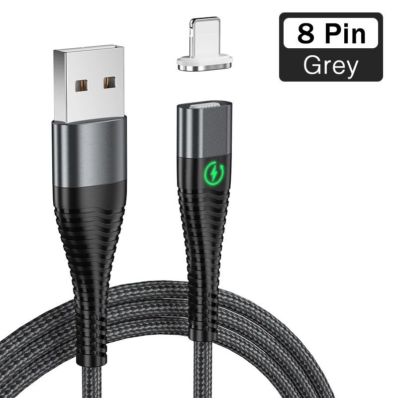 YKZ светодиодный магнитный кабель USB type C провод Microusb 3A кабель для быстрой зарядки для Apple телефона samsung huawei Магнитный шнур для передачи данных - Цвет: Gray for 8 pin