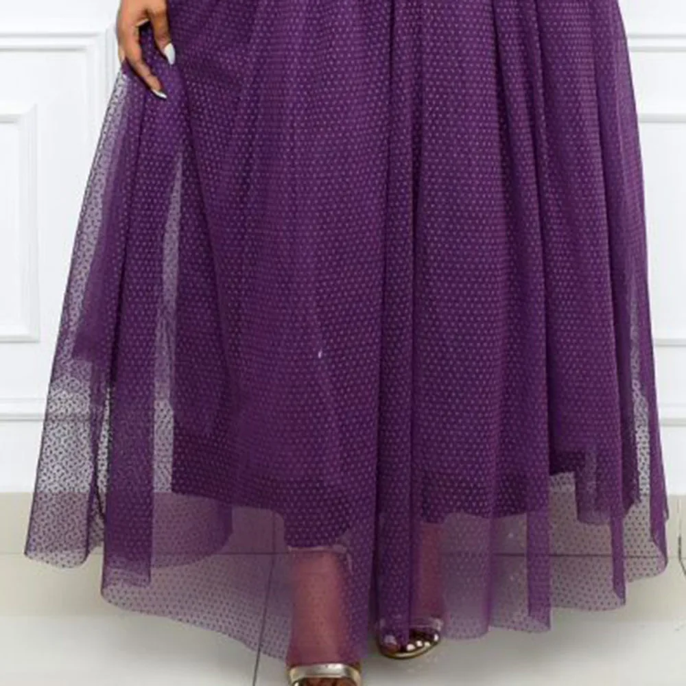 

Vintage Dress Purple Puff Sleeve Polka Dot Print Office Lady Work Wear Tunic Button Women Retro Summer Long Dress Plus Size 2xl