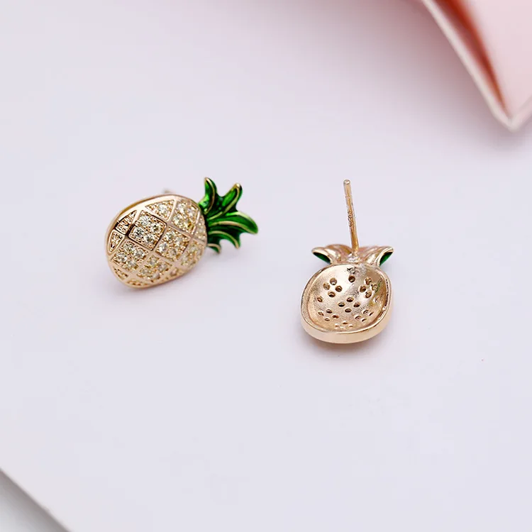 Симпатичный с кристаллами запонка ананасом серьги для женщин аксессуары