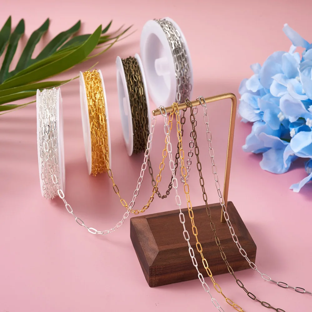 20m Brass Cable Chains Flat Oval Paperclip Necklace Chain Links For DIY Handmade Necklace Bracelet Jewelry Making Findings