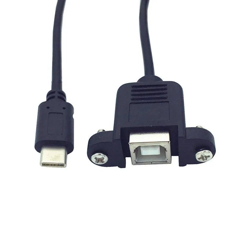 

50cm USB 2.0 B Female Socket Printer Panel Mount With Screw Hole to USB Type-C 3.1 Male Cable Adaoter Connector