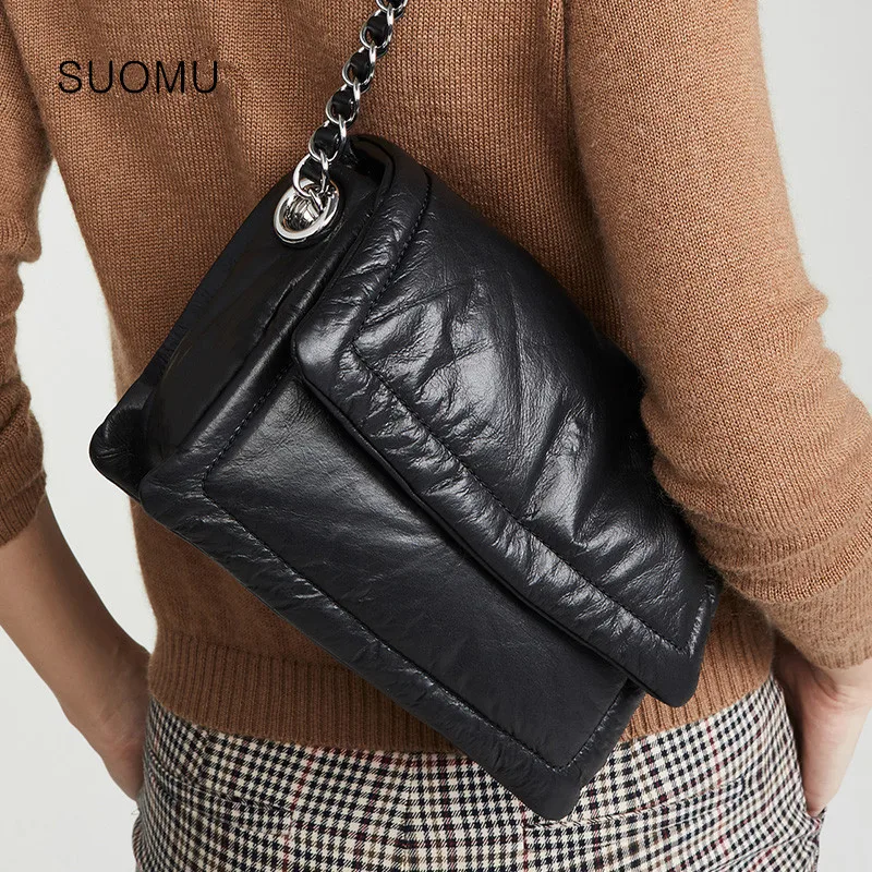 Женская сумка через плечо из искусственной кожи с буфами и цепочками