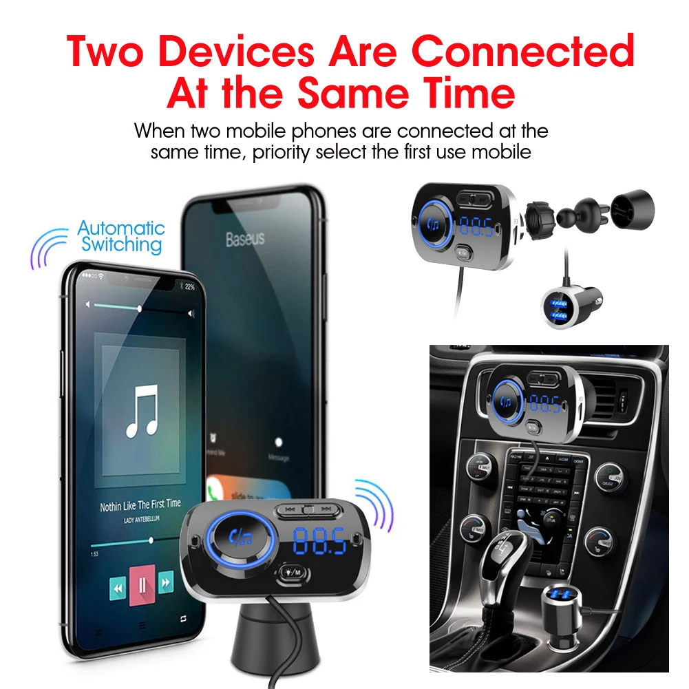 Беспроводной автомобильный FM-трансмиттер Bluetooth 5 0 радиокомплект mp3-плеер AUX