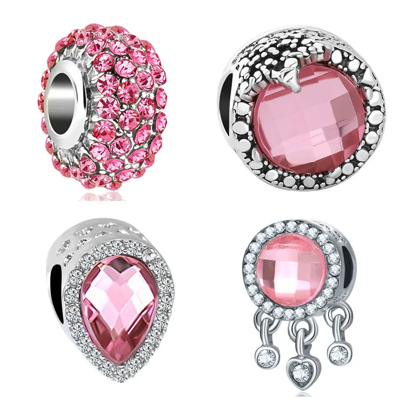 Бусина для браслета Пандора 4 шт./лот Микс розовых цветов снежинок клубники