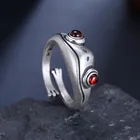 С серебряным покрытием красный гранат кольца с лягушкой для Для женщин леди девушки милые животные Открыть Регулируемые кольца, на каждый день, ювелирное изделие