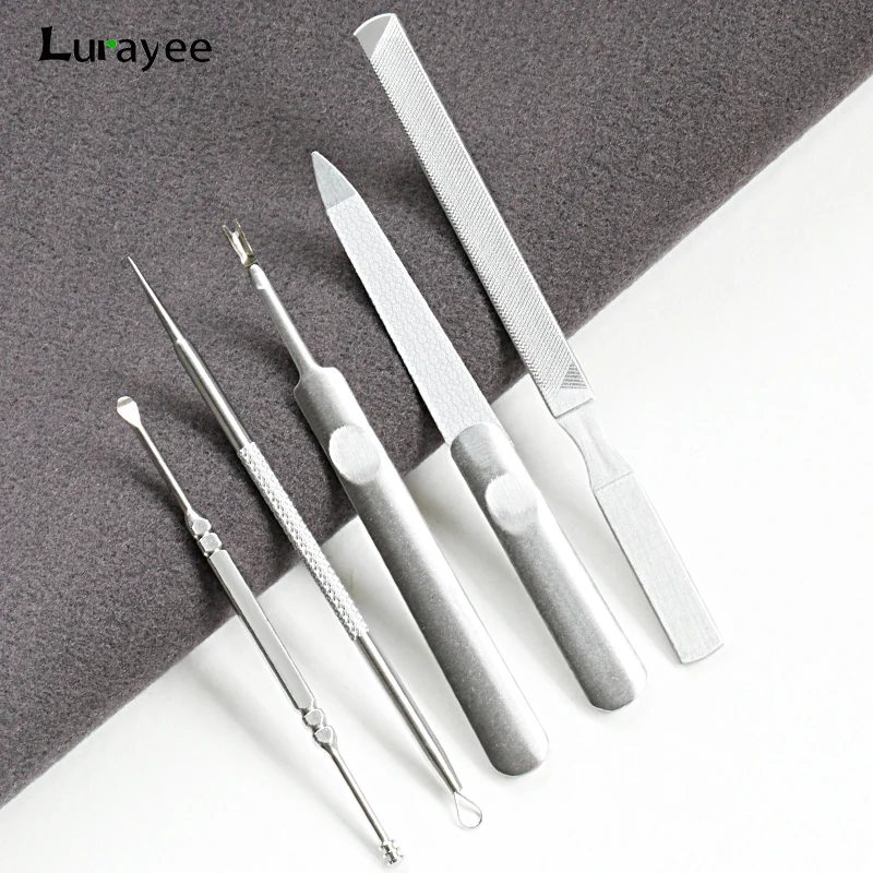 

Lurayee Stainless Steel Nail File Dead Skin Pusher Ear Pick Acne Needle Anti-Slip Manicure Pedicure Finger Toe Nail Care Tools