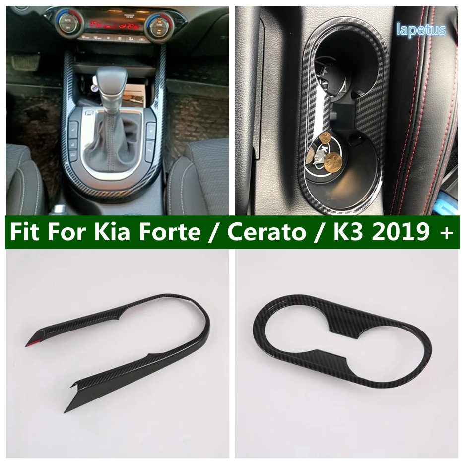 Portavasos Interior de aspecto de fibra de carbono, marco decorativo, caja de cambio de marchas, embellecedor para Kia Forte / Cerato / K3 2019 - 2022