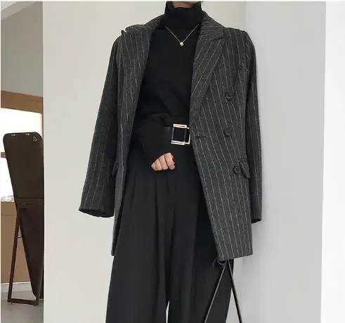 Новинка Полосатые Шерстяные блейзеры Женская куртка Осенний высококачественный