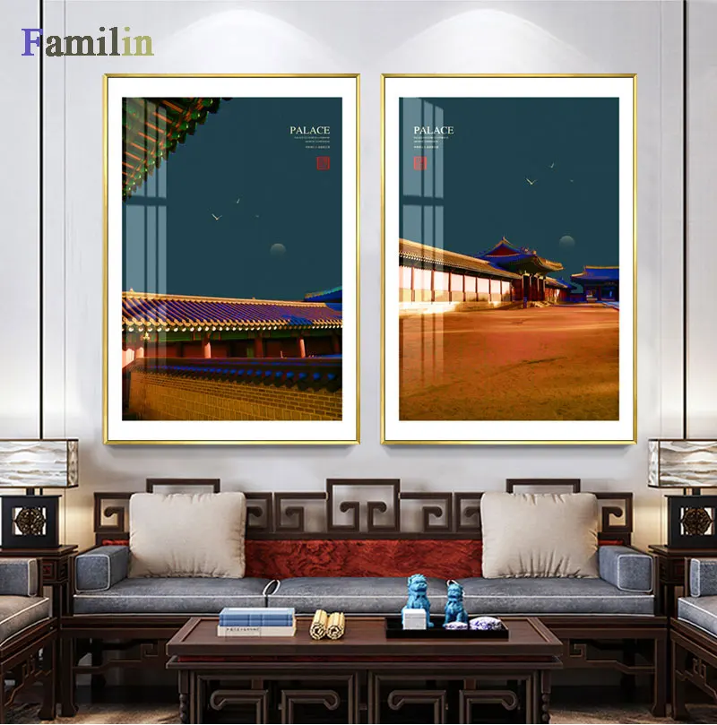 Картина в стиле ретро печать на холсте китайский пейзаж настенный