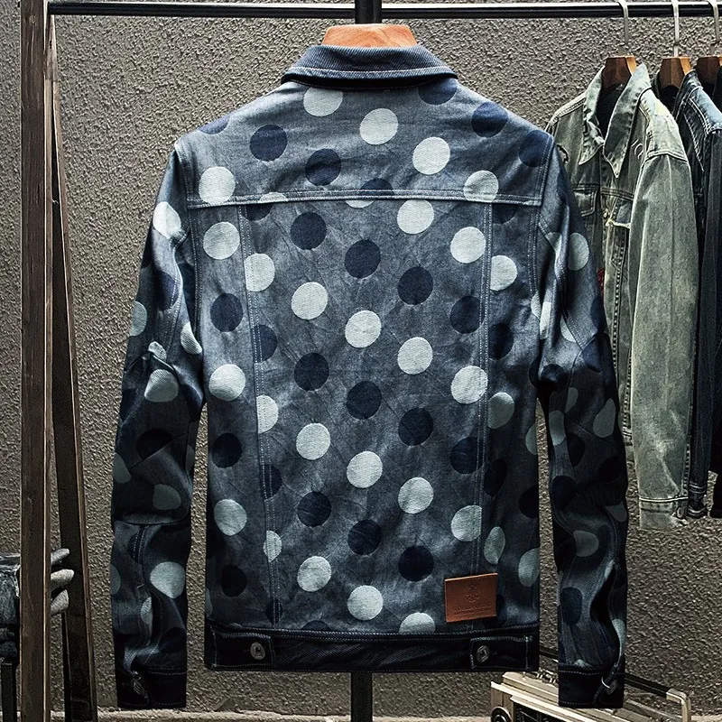 Мужская джинсовая куртка в стиле хип-хоп Харадзюку с длинным рукавом отложным