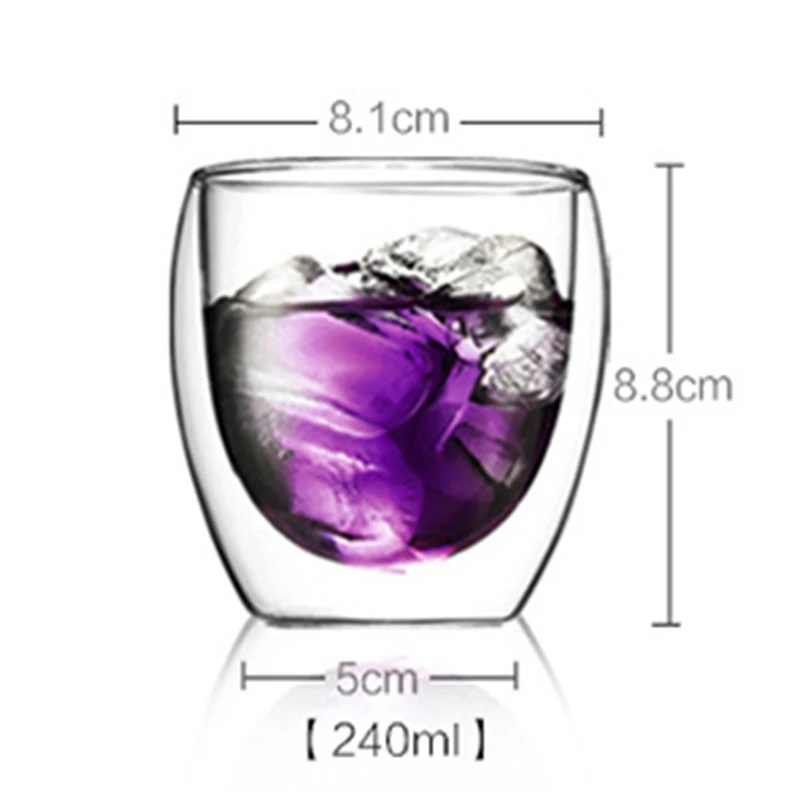 240mL Новинка, 1 шт., 80 мл-650 мл, термостойкая стеклянная чашка с двойными стенками, пиво кофе, чашки с сердцем, кружка для напитков ручной работы, чайная кружка, прозрачная Питьевая Посуда - Цвет: 240mL
