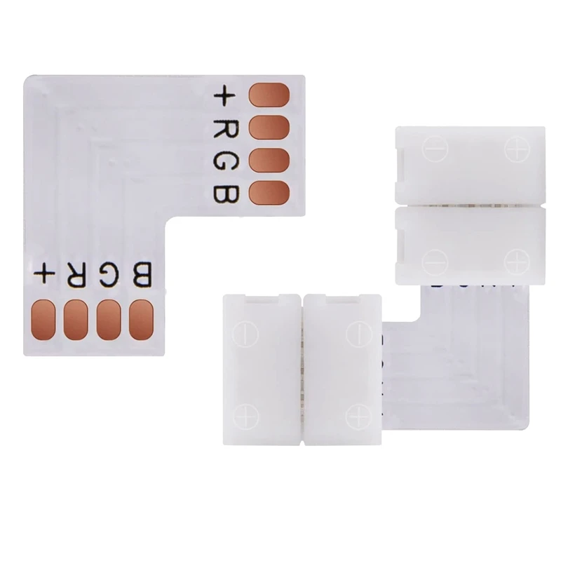 

50 Pcs L Shape 4 Pins Connector 10mm Right Angle Corner Solderless Connector Clip for SMD 5050 RGB LED Strip Lights