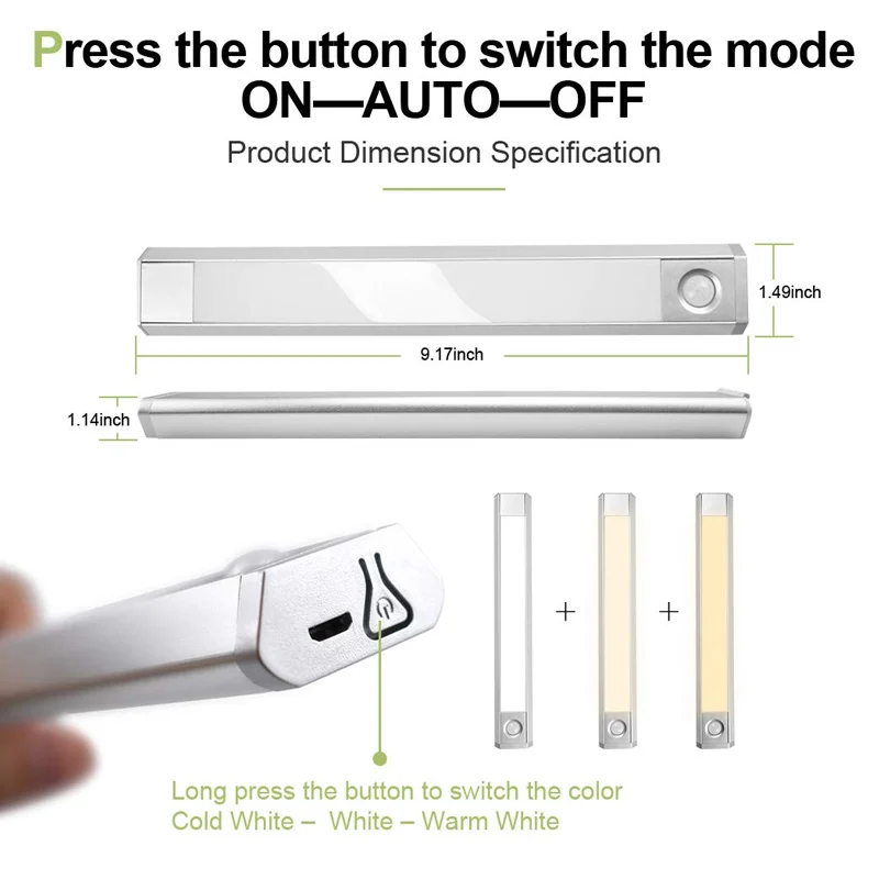 Беспроводная магнитная лампа с датчиком движения для гардероба коридора