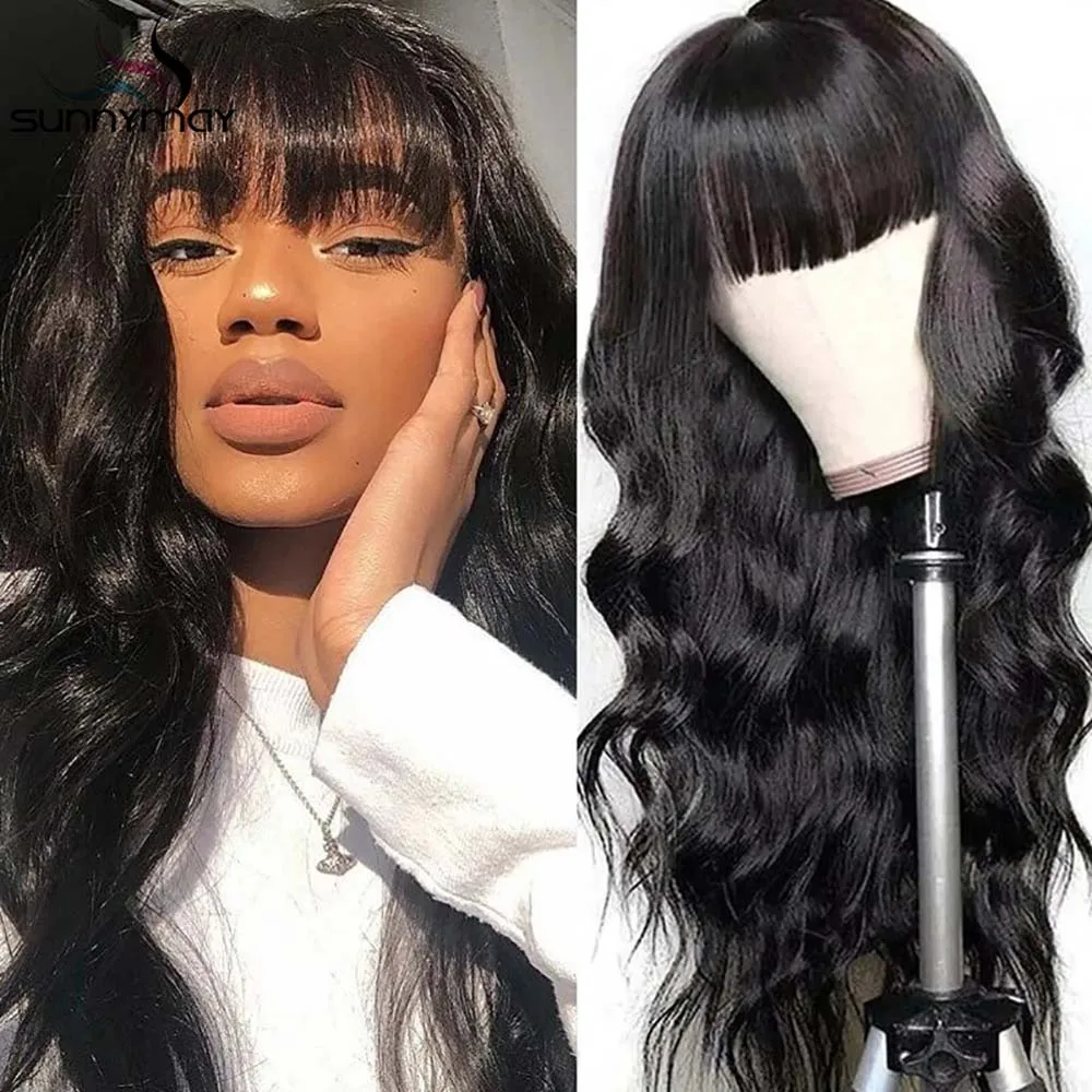 Body Wave Lace Closure Wig 150% Human Hair Wigs Pre Plucked Remy Hair With Bangs