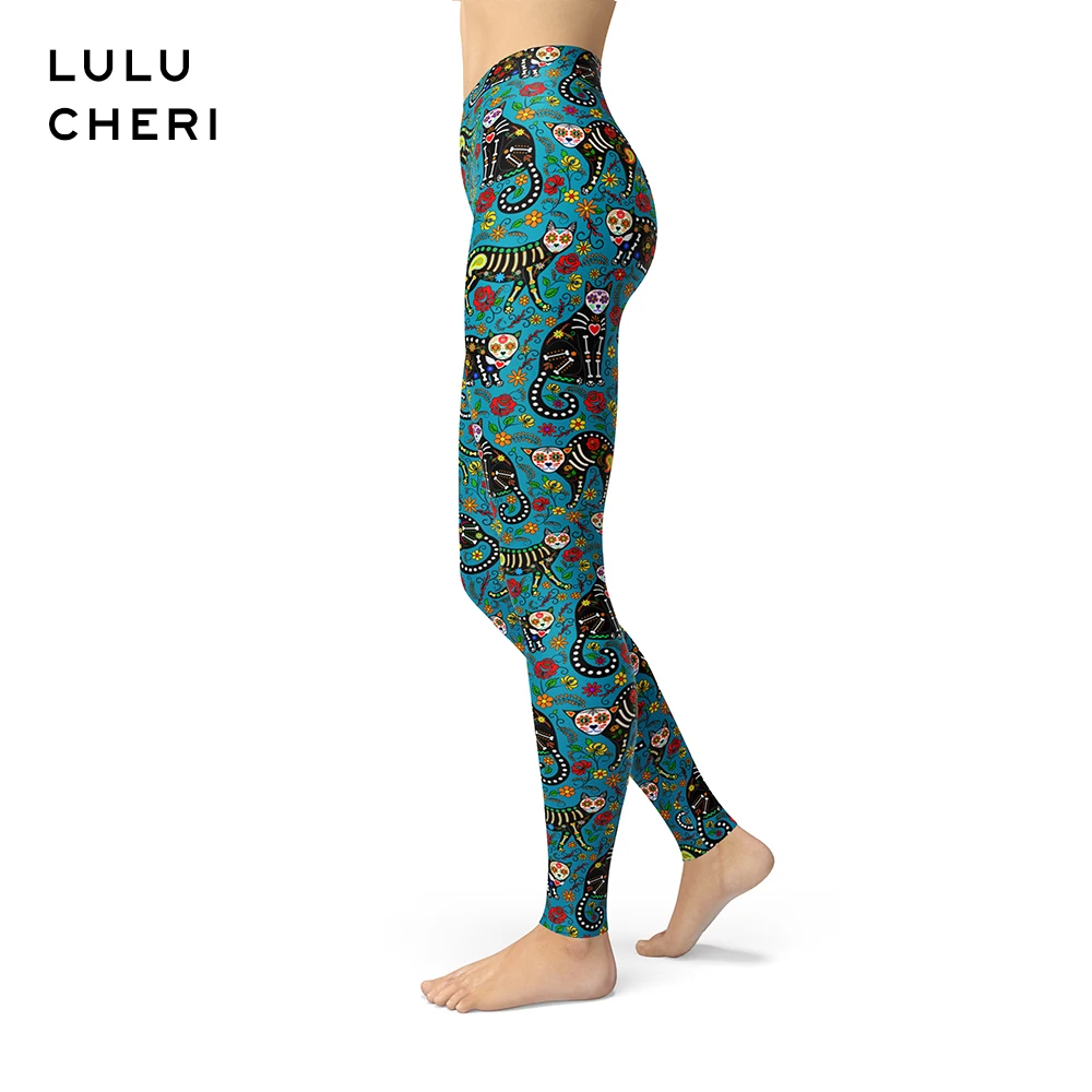 Женские леггинсы с рисунком животных черепа кошки мягкие брюки начесом