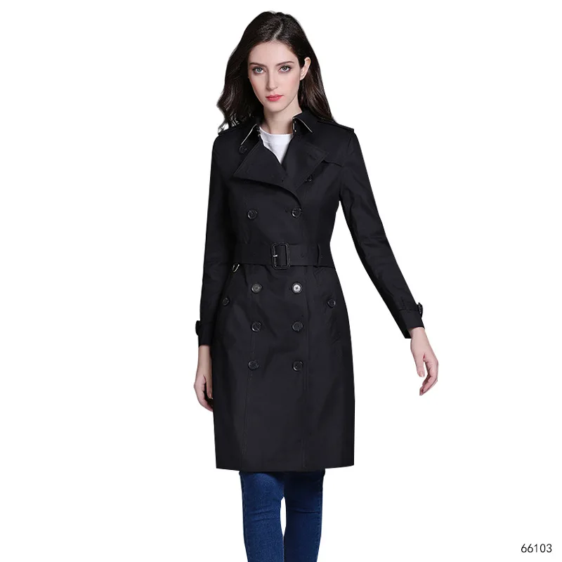 2019 женский весенний осенний однотонный длинный двубортный тонкий зимний плащ с