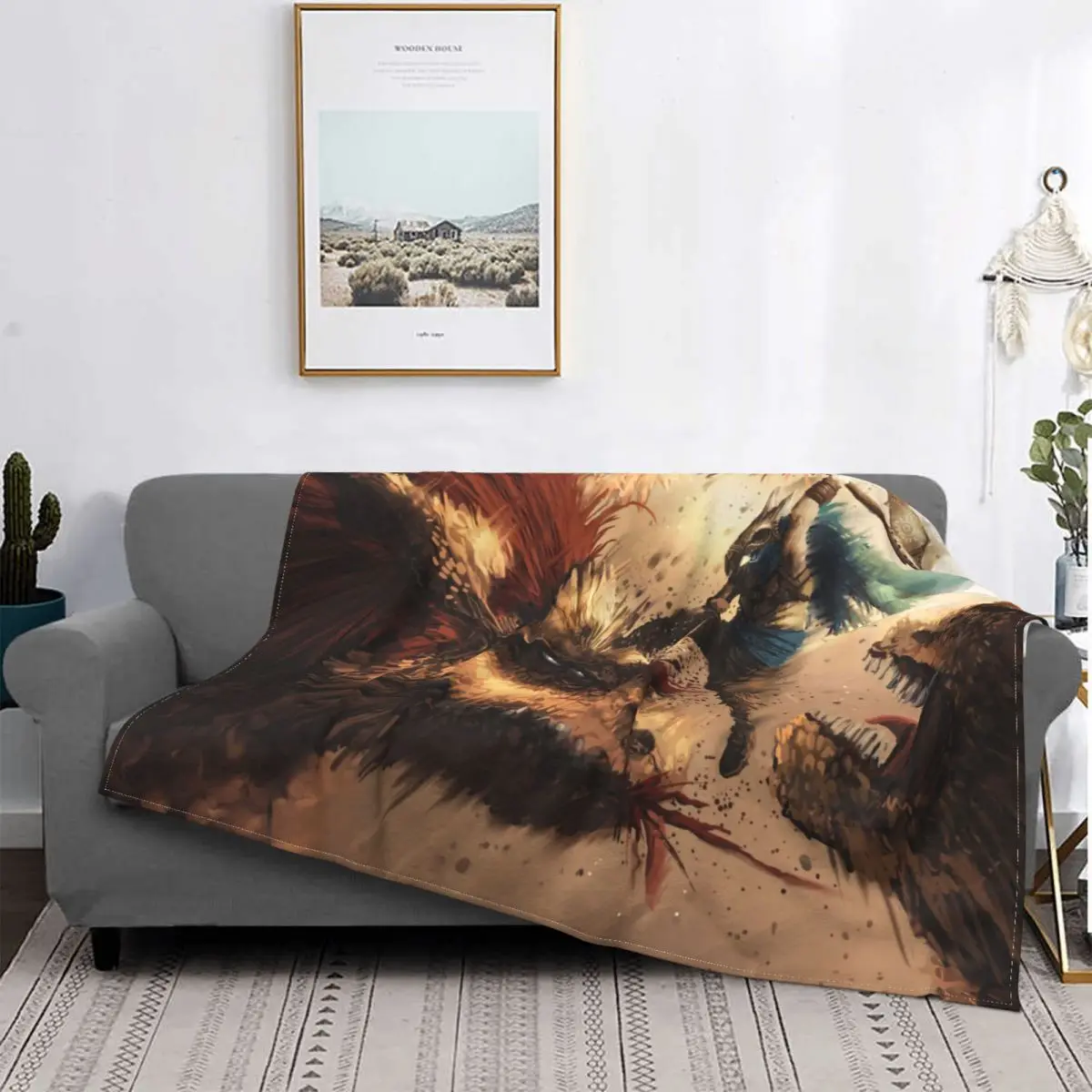 

Manta de juego de ARPG, manta de franela de monstruo cazador, arte cálido para ropa de cama de invierno, primavera y otoño
