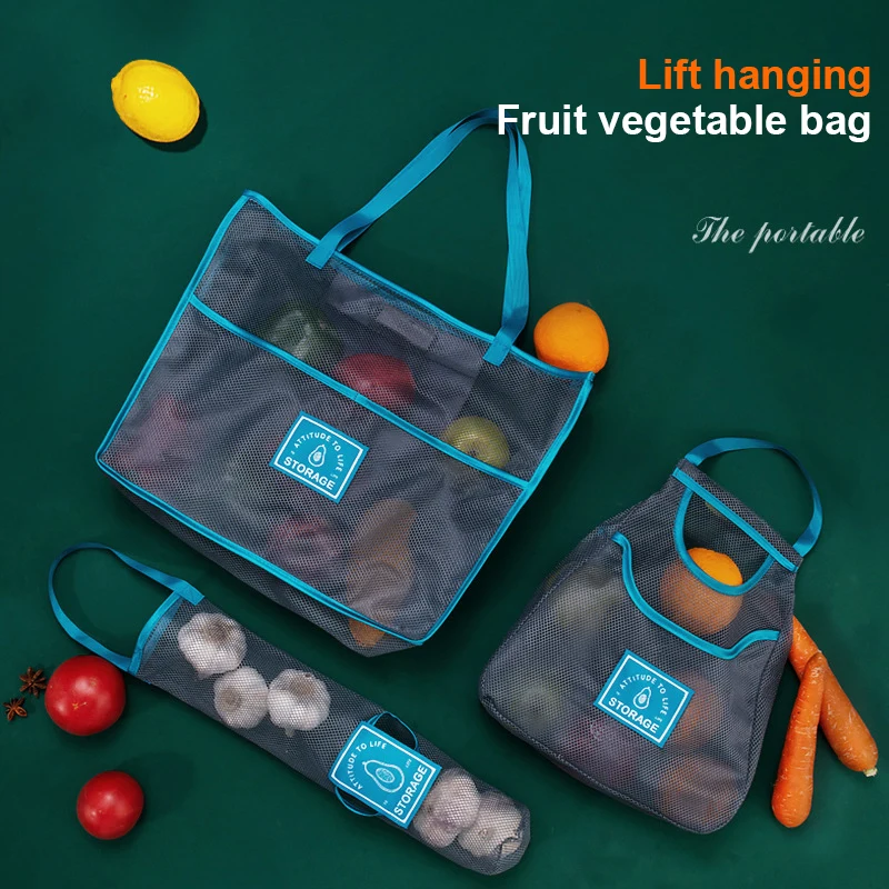 

Multi Size Hanging Storage Bag Kitchen Snacks Fruit Vegetable Mesh Bag Polyester Wall-Mounted Storage Organizer Ventilate