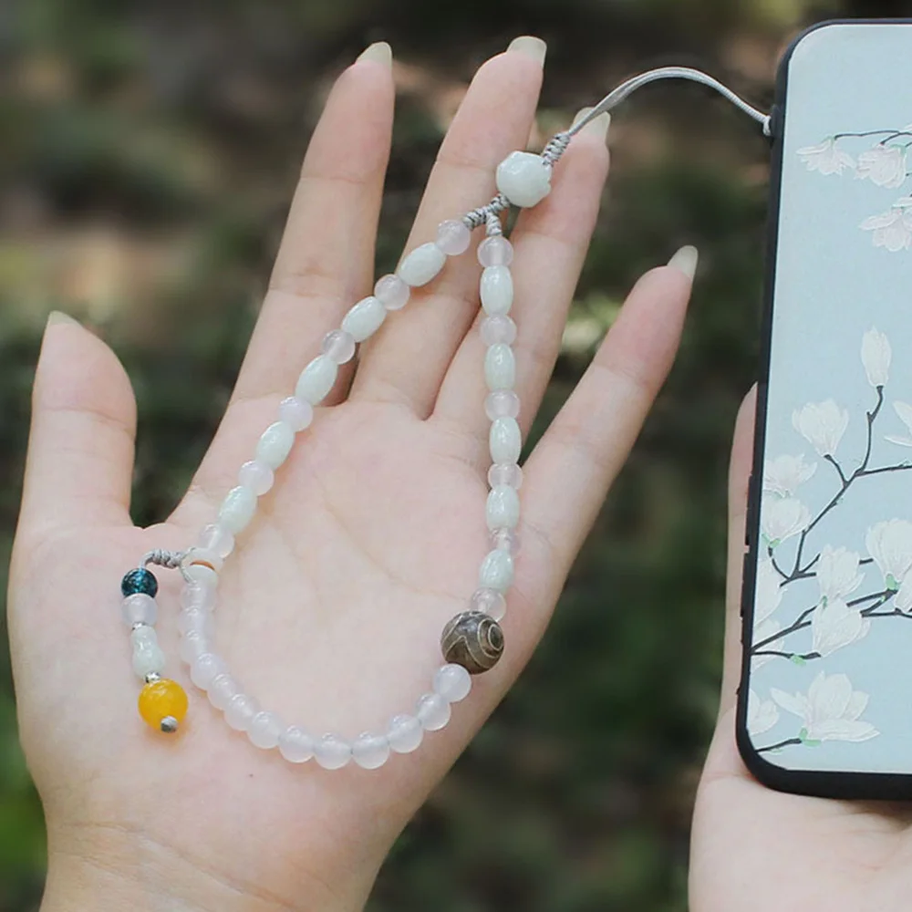 

Chinese Style Cellphone Chain Agate White Jade Short Phone Lanyard Hanging Strap
