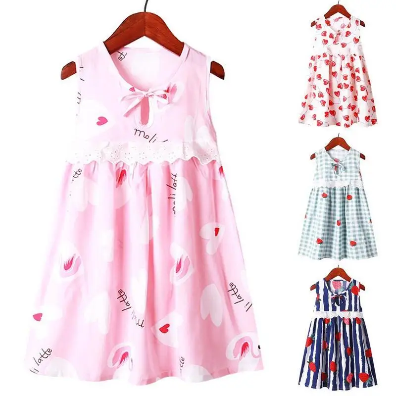 

Kids Girls Kawaii Summer Dress Baby Sleeveless Princess Dresses Swimg Mini Sundress