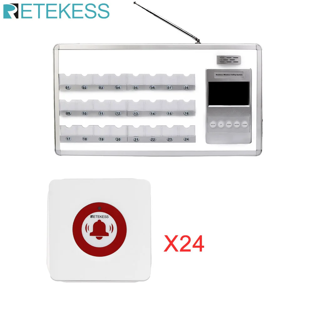 

Retekess Voice Reporting Wireless Nurse Calling System with 24 Bed Receiver+24Pcs Call Button For Personal Clinics Hospital Ward