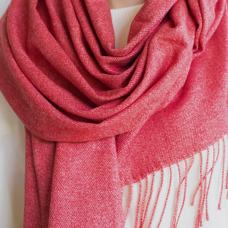 Cashmere Scarf Women Winter Solid Long Pashmina Shawl Female Soft Warm High Quality Large Bandana Blanket Blue,Orange,Khaki - Цвет: Красный