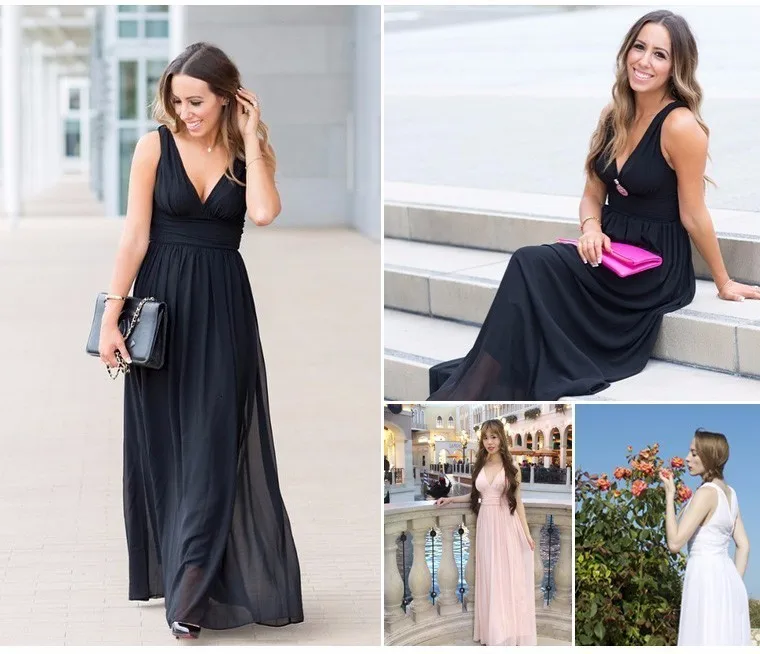 Vestido Fiesta Mujer Ever Pretty, длинное шифоновое свадебное платье трапециевидной формы с v-образным вырезом, элегантные королевские синие платья подружек невесты