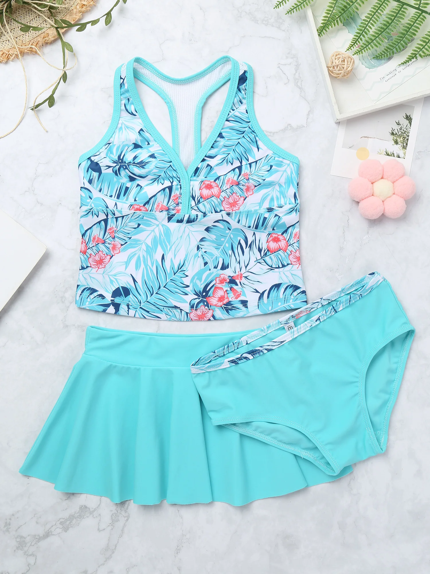 Детский купальник-танкини с юбкой и цифровым принтом |