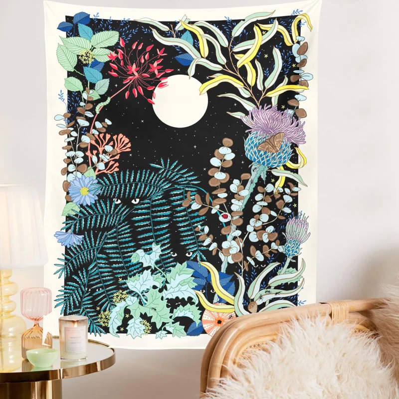 

Vintage Moon Phase Tapestry Wall Hanging Mooonlight Floral and Fauna Tapestries Boho Wall Decor Home Decoration Dorm Room Wall